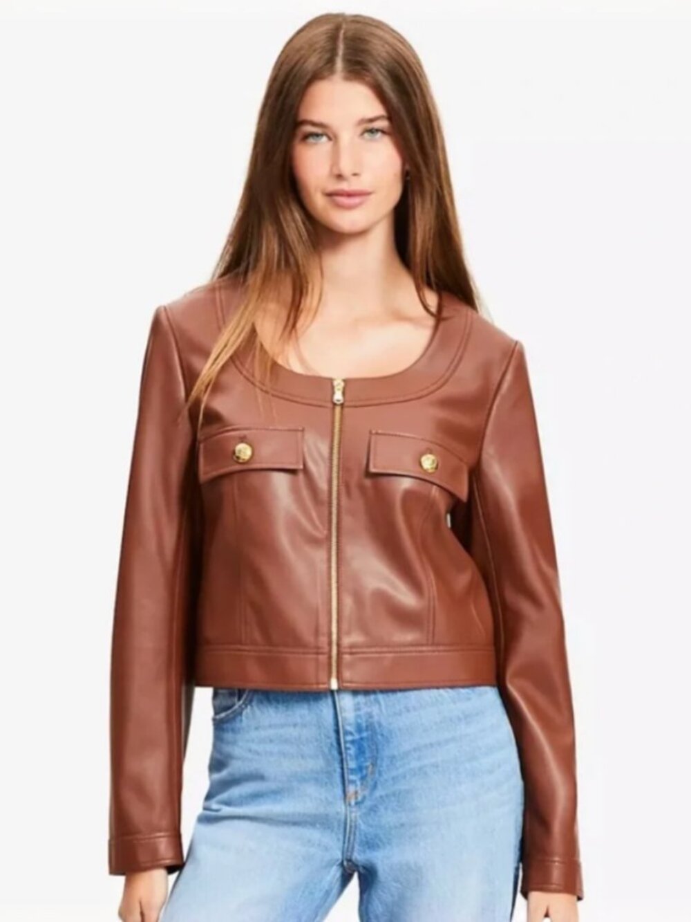 NWT Ann Taylor Loft Faux Brown Leather Cropped Jacket, size S!